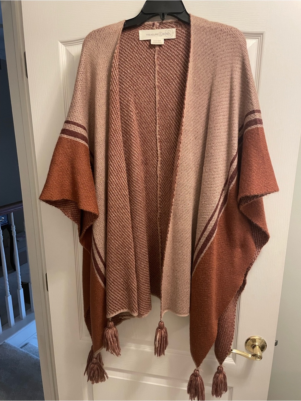 Treasure & Bond Dusty Rose and Rust Tassel Poncho